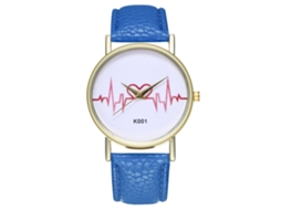 Relógio de Pulso Feminino Analógico Simples Linhas Pulseira Pu Quartzo Royal Blue