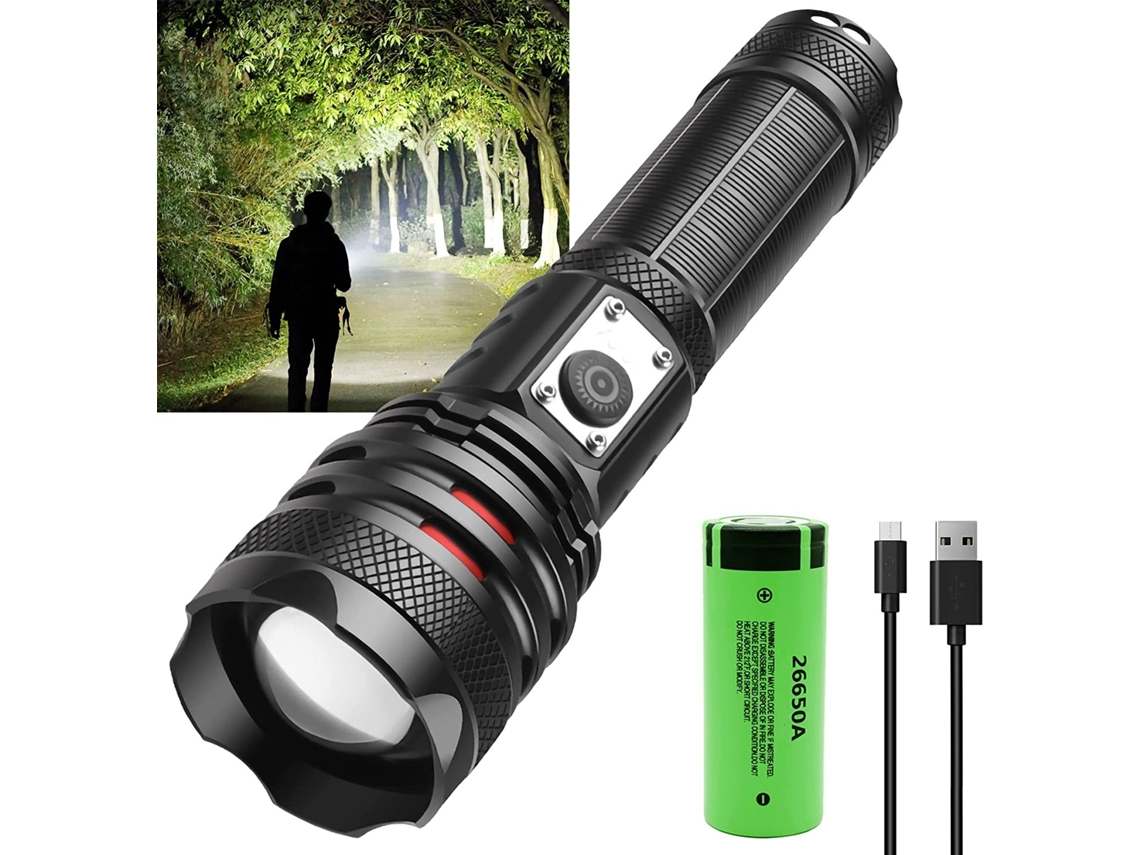 Lanterna tática LED recarregável, com 4 modos, bateria USB