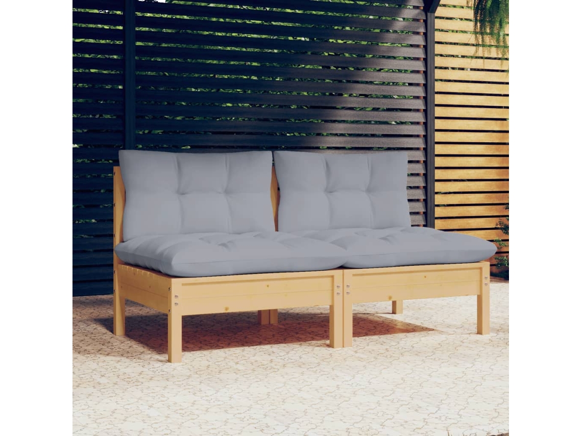 Sofá De Jardim 2 Lugares Com Almofadas Cinza Pinho Maciço Dkd Home Decor