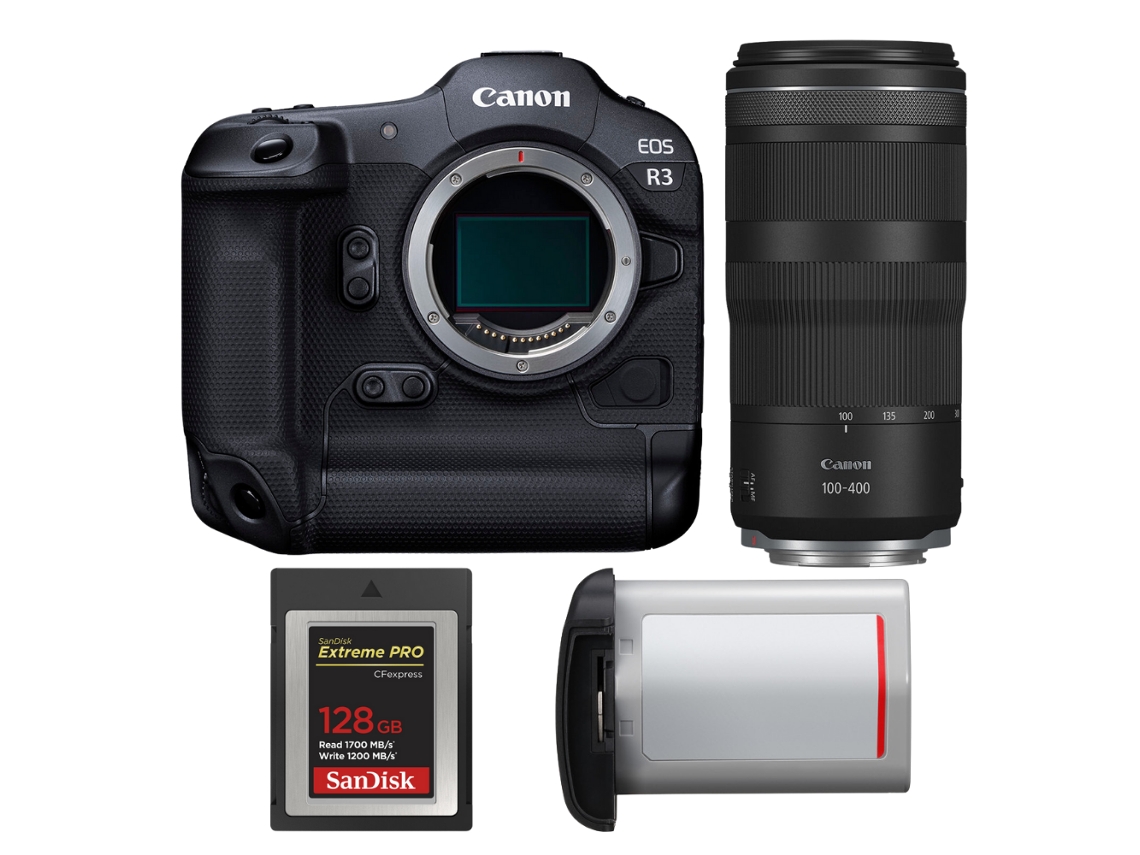 Eos R3 + Rf 100 400mm F/5.6 8 Is Usm + 1 Sandisk 128gb Extreme Pro Cfexpress Type B + Canon Lp e19 + Ebook Pricedirect CANON