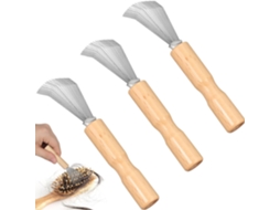 Conjunto De 3 Escovas De Limpeza Para Pentes De Cabelo Com Cabo Ergonômico De Madeira.