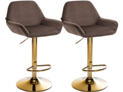 Lote de 2 bancos de bar Repose-pieds Intégré Revêtement Velours Brown Estrutura En Métal Doré Tdb10736