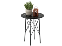 Mesa de Centro de Jardim com Entalhes de Flores e Folhas. Mesa Externa e Interna. Ø40x50 Cm. Preto Ge