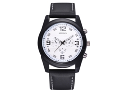 Relógio de pulso feminino casual de quartzo com pulseira de couro PU preta.