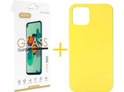 Kit Capa e Película Vidro 1X  iPhone 11 Accetel Silicone Amarelo