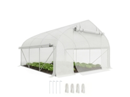 Estufa Jardim Túnel 10,4m² Anti-uv Porta Zipada Enrolável Janelas Malha 350x300x200cm Branco