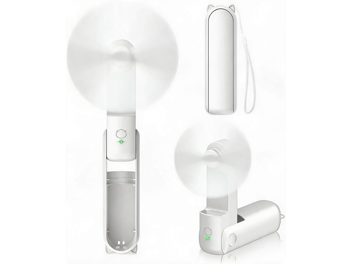 Mini Ventilador de Mão HENTEN HOME 2 em 1, bateria externa, compacto, branco