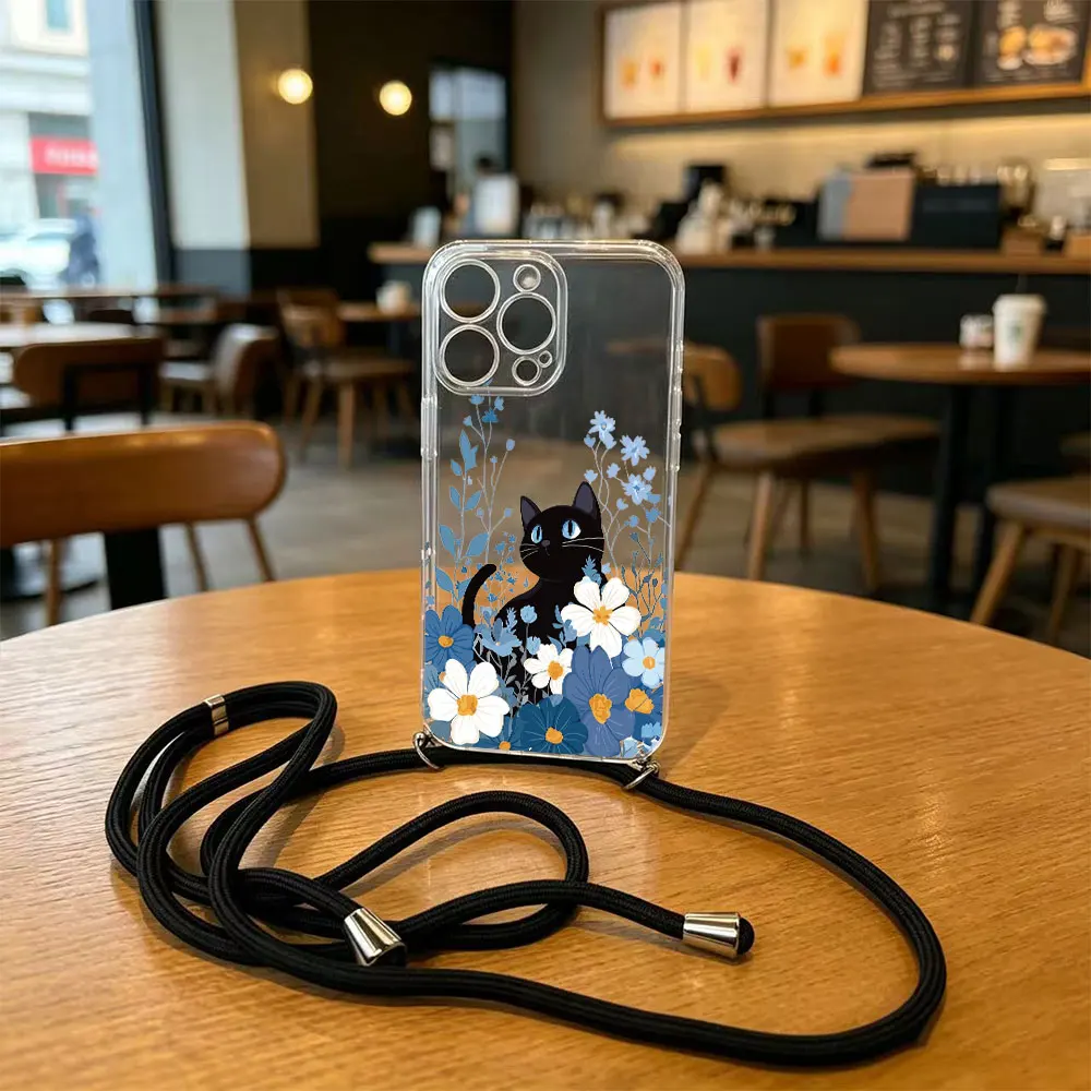 Capa Para Celular Com Alça Transversal Ajustável (preta) Para Iphone 15 Plus.