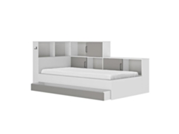 Cama infantil com arrumação - Decoração branca e cinza - 90 x 200 cm DIAGONE