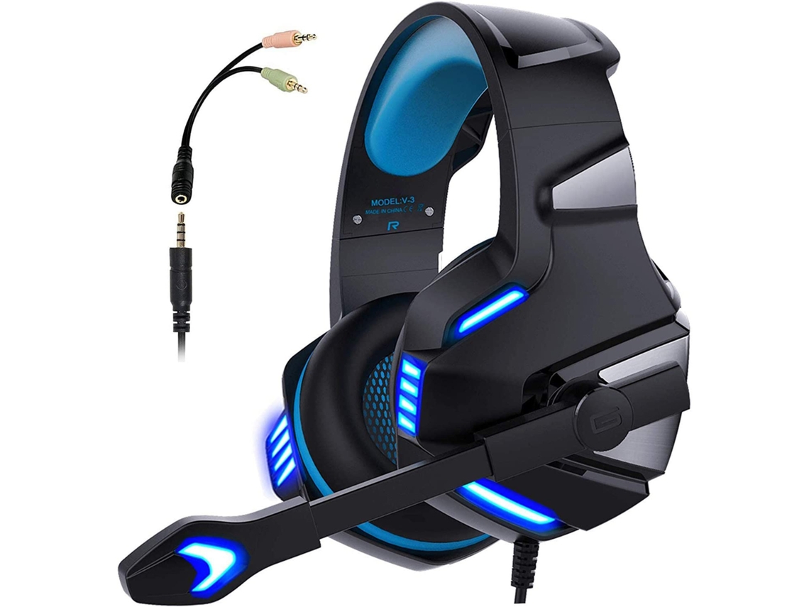 Auricular V3 Para Pc/ps4/switch Com Mic Cancelador De Ruído, Luz Led, Som Surround Preto Azul. Sfushos