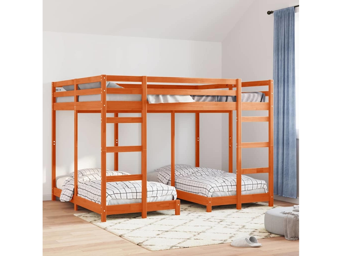 Vidaxl Estrutura De Cama Beliche Tripla Castanho-mel 160 X 200 Cm