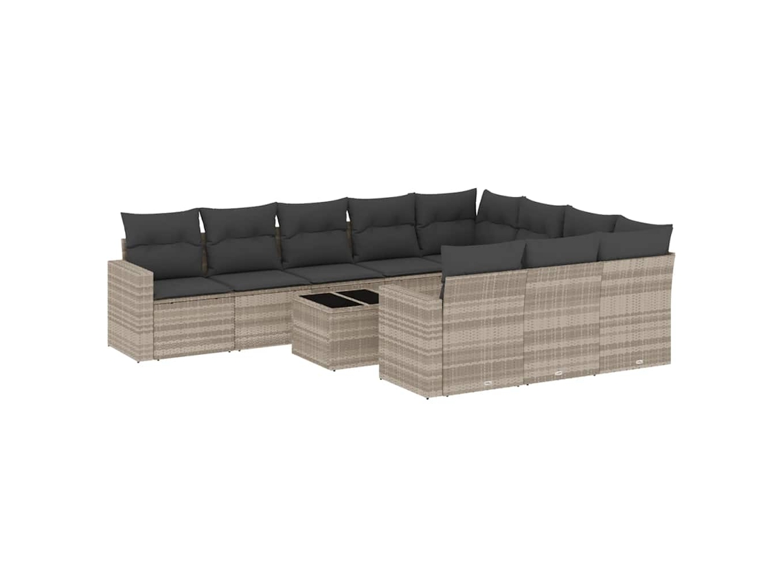 Conjunto de 11 Sofás de Jardim com Almofadões Vime Pe Cinzento MAISON EXCLUSIVE
