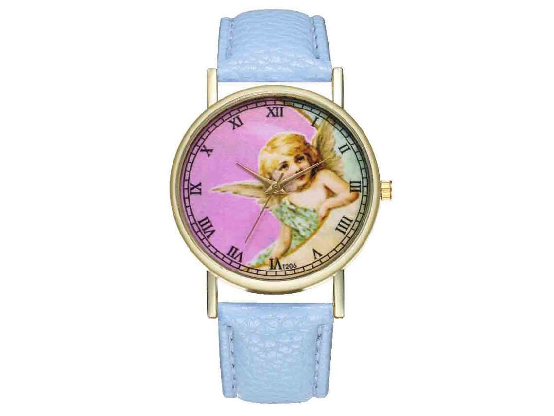 Relógio de pulso feminino clássico de quartzo para lazer, azul claro.