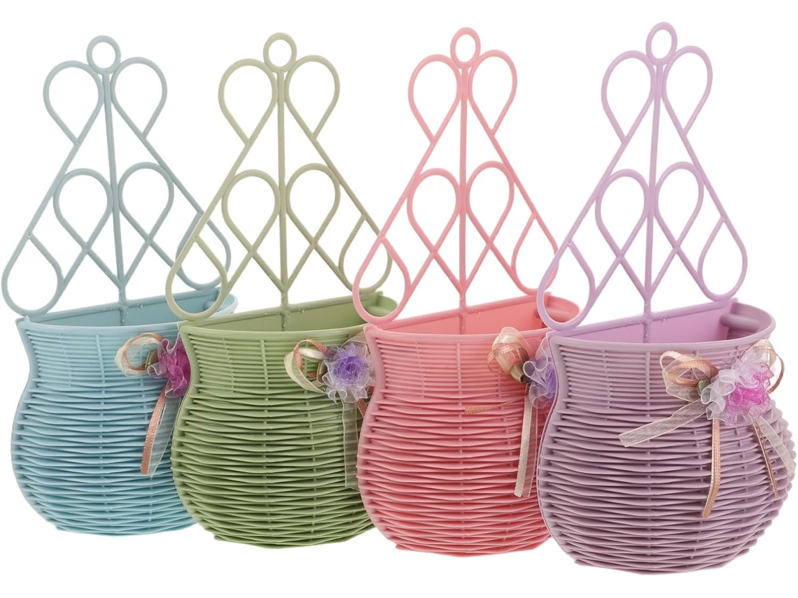 Conjunto De 4 Cestos De Flores De Plástico Para Parede, Fáceis De Pendurar E Mover.