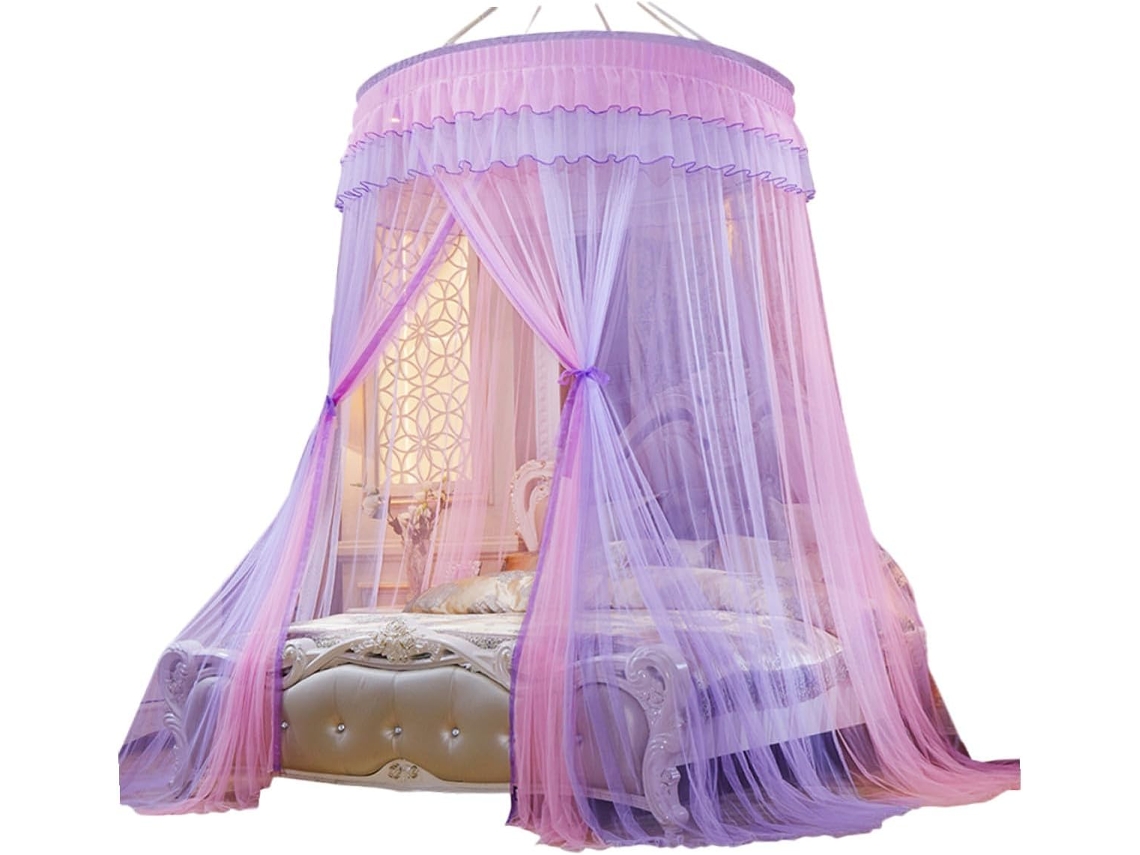 Mosquiteiro Redondo Uonlytech Rosa E Roxo Com Renda, Leve E Multifuncional Para Quarto, Feito De Fibra Poliéster E Arame