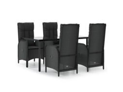 Maison Exclusive - 5 Pcs Conjunto De Jantar P/ Jardim C/ Almofadões Vime Pe Preto