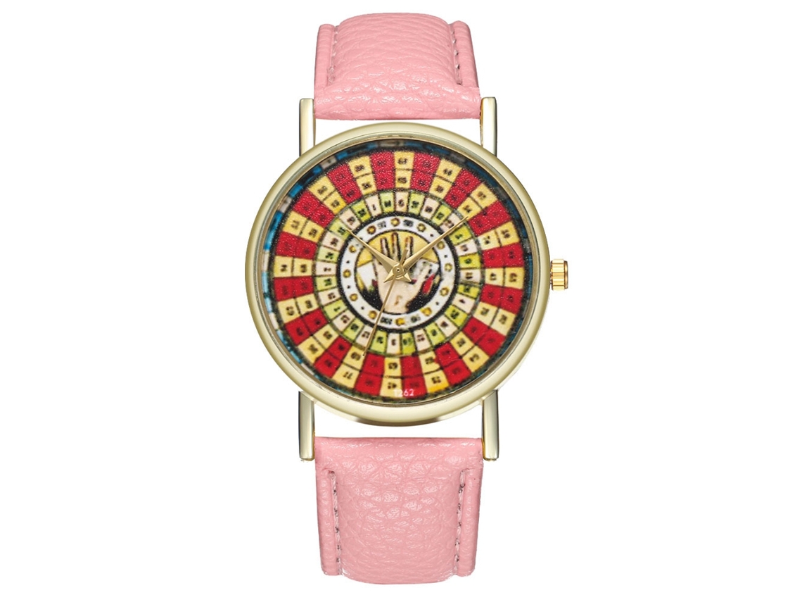 Reloj De Cuarzo De Pareja Zhoulianfa Con Correa De Pu Dial Redondo Rosa