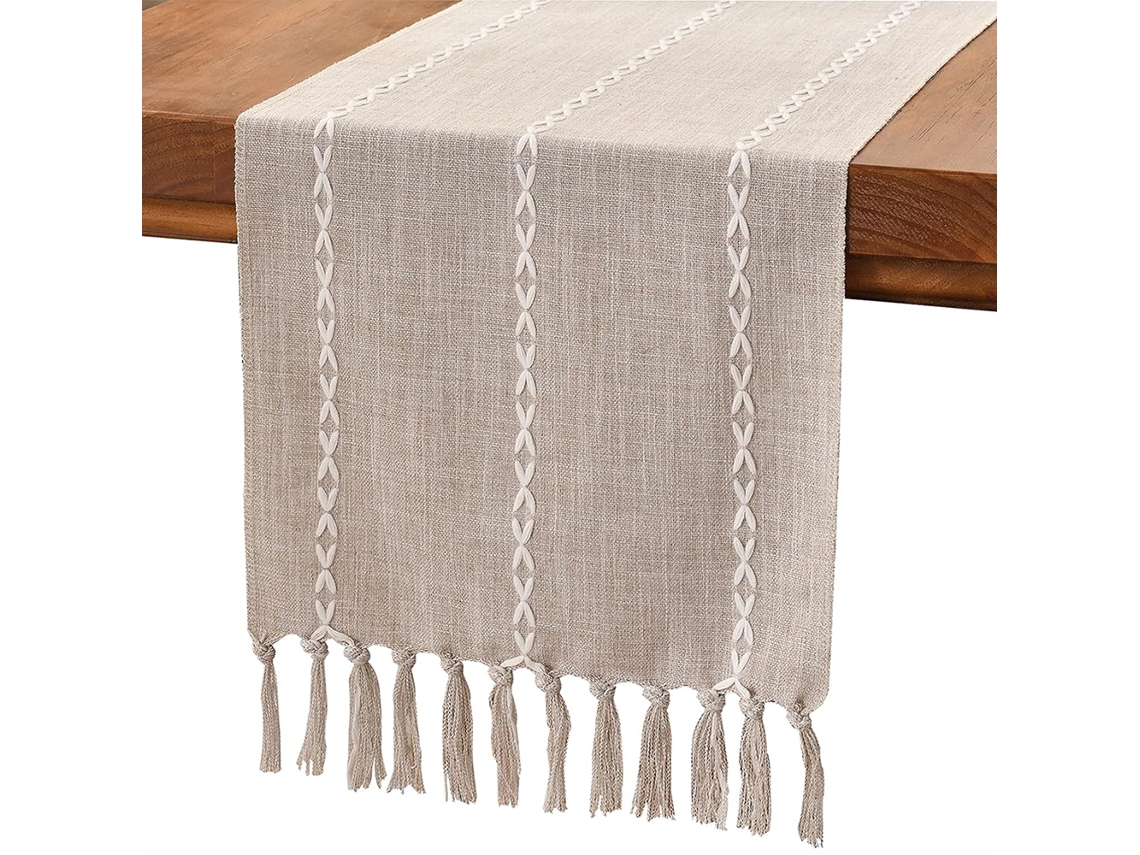 KOFIHETY Caminho De Mesa Em Algodão E Linho Estilo Fazenda 120cm Com Borlas Para Decoração De Mesa De Jantar, Festas E Sobremesas (café Claro, 33120cm)