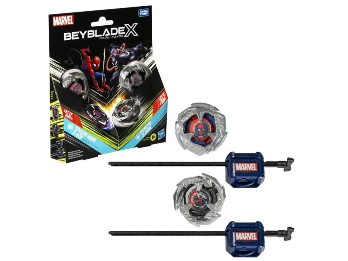 Beyblade X Marvel Collab Homem-Aranha 3-60F vs. Venom 3-80N, embalagem múltipla
