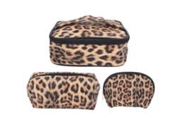 Vante - Juego de 3 bolsas de maquillaje de piel sintética para viaje, impermeables