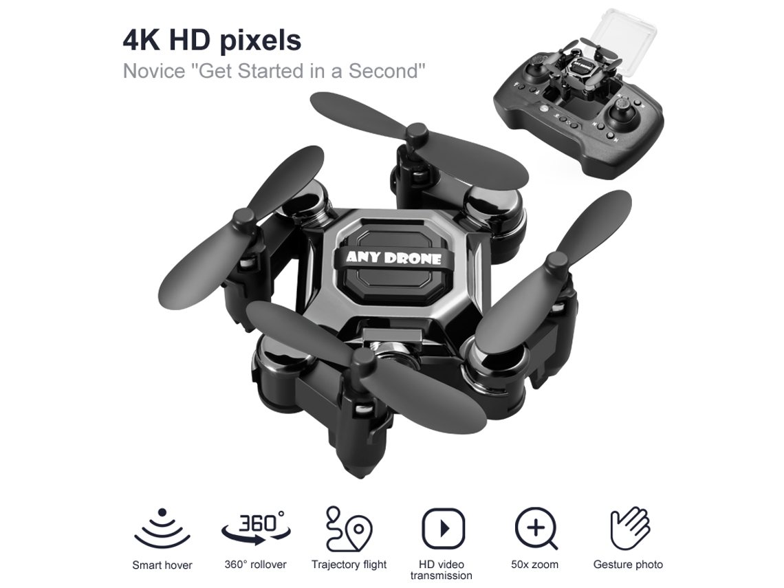 Mini Drone Dobrável, Aeronave Portátil De Altitude Fixa Com Câmera 4k Bestvite (2 Baterias Duração Da Bateria 10 Min Preto)