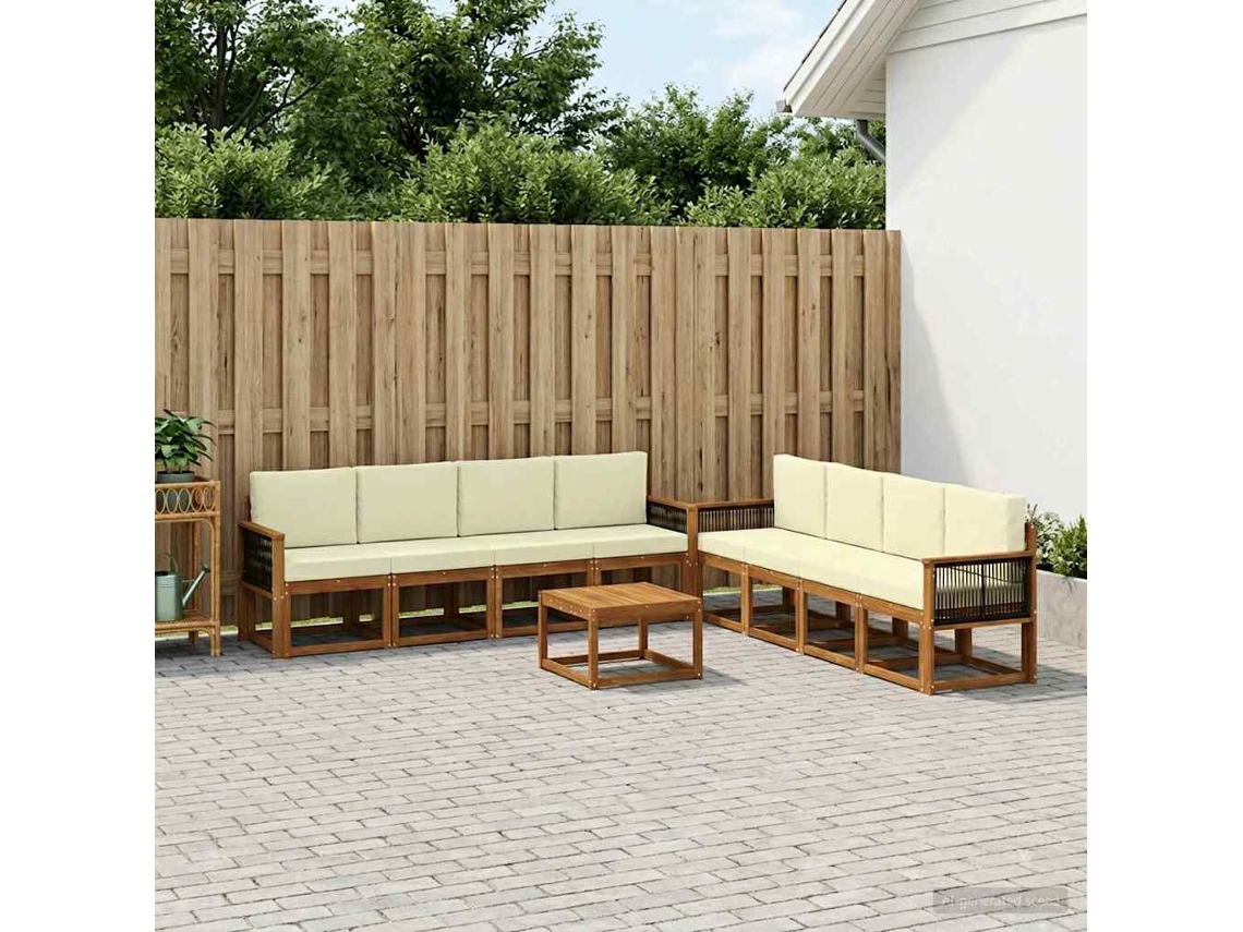 Vidaxl Conjunto De Sofás Para Exterior 9 Unid. Natural E Creme