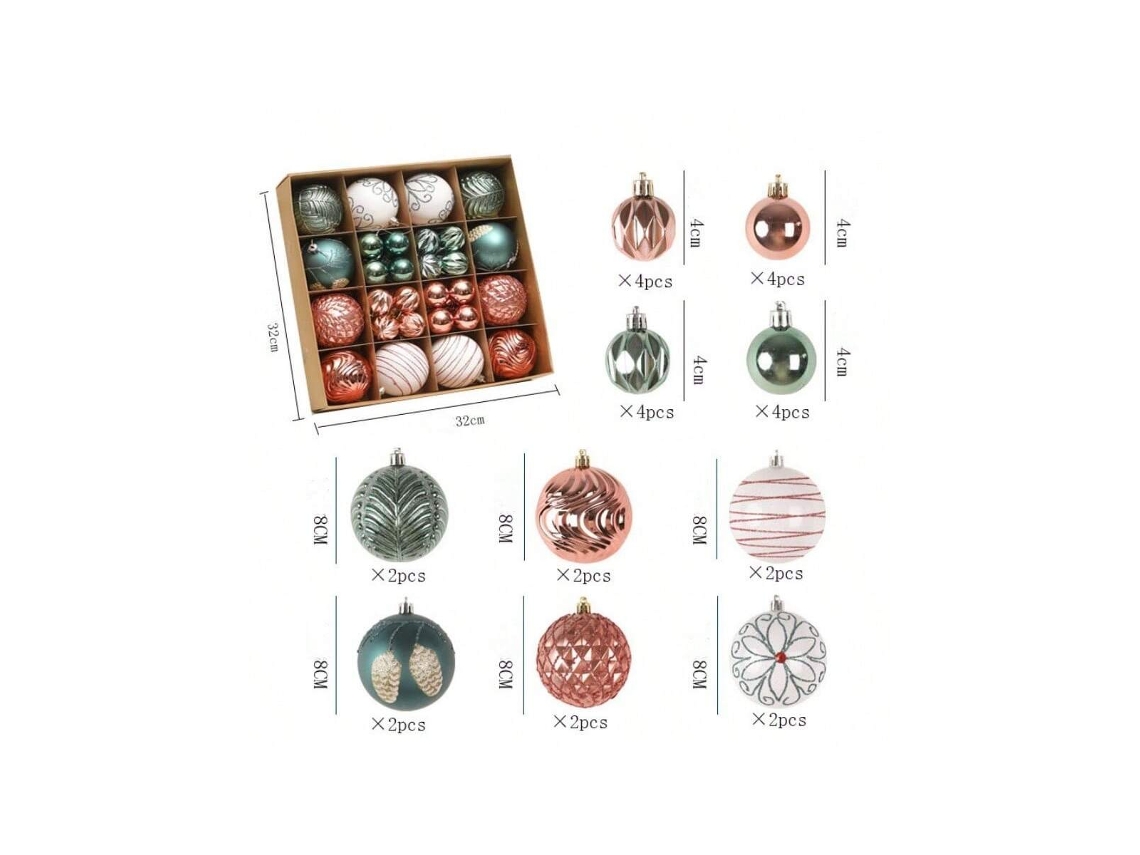Conjunto De 44 Bolinhas Pintadas De 4cm/8cm, 8 Conjuntos De 4cm Rosa Dourado/verde/branco Igvtrade (44 Unidades)