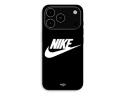 Capa Para Iphone 17 Pro Max Nike Logotipo Branco Frente Preta Maniacase