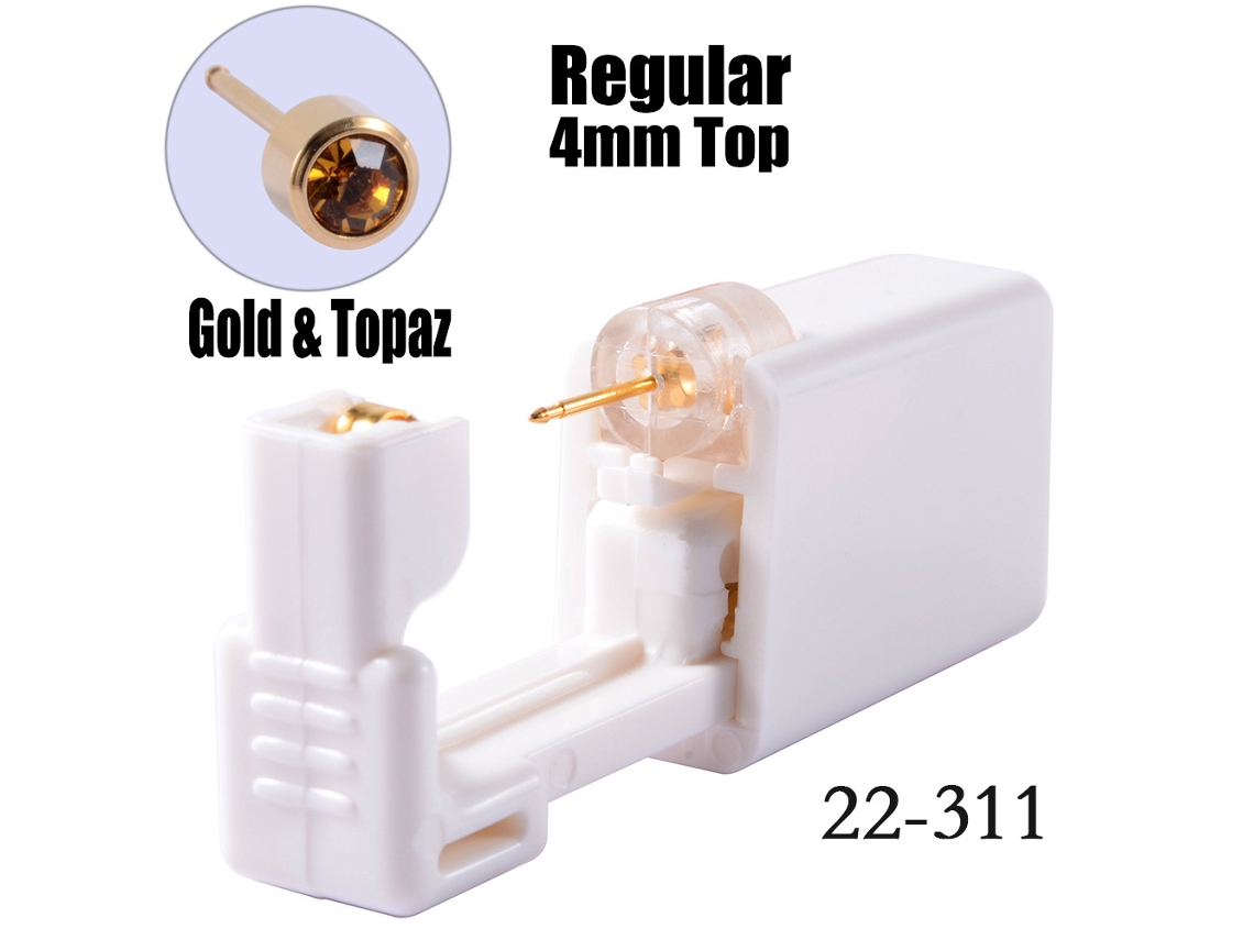 Piercing De Orelha, Descartáveis ​​para Perfuração Da Orelha, Com Brincos De Aço Inoxidável Dourado De 4 Mm, 1 Par (amarelo Cristal) Spqment