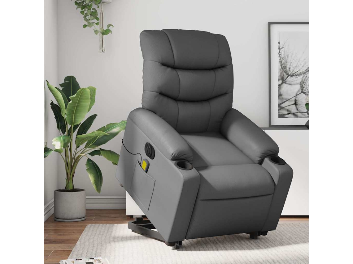 Vidaxl Poltrona Reclinável Elevatória Elétrica Couro Artificial Cinza