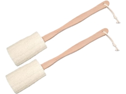 Escova De Banho Esfoliante Bucha Vegetal 2 Unidades Com Cabo Longo Madeira, Escova Natural Para Massagem Nas Costas
