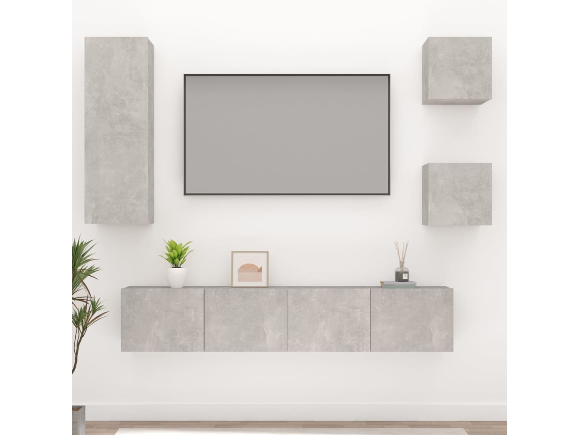 Vidaxl Conjunto Móveis De Tv 5 Pcs Madeira Processada Cinzento Cimento