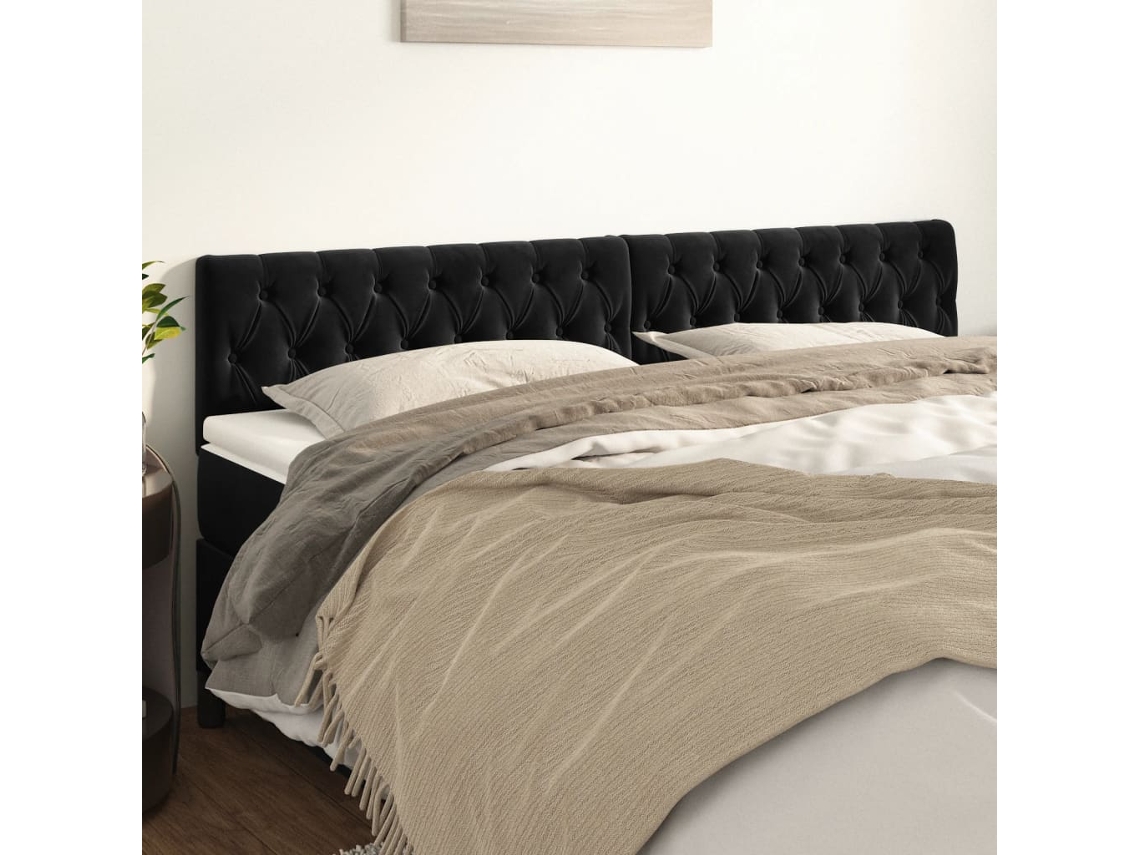 Cabecero de terciopelo de 2 piezas 100x7x78/88 cm negro