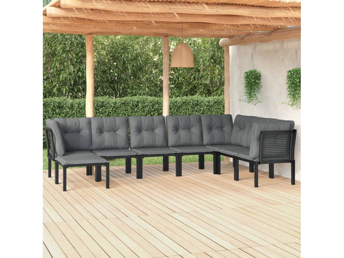 Vidaxl 8 Pcs Conjunto Lounge De Jardim Vime Pe Preto E Cinzento