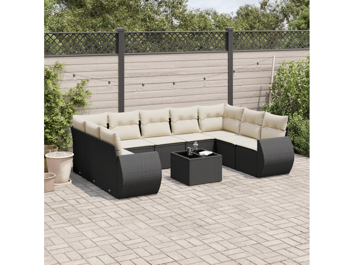 Vidaxl 10 Pcs Conjunto Sofás De Jardim C/ Almofadões Vime Pe Preto