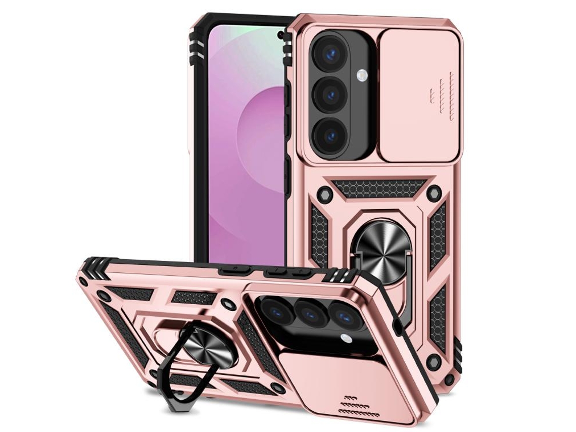 Capa Para Samsung Galaxy S26 À Prova De Choque Com Suporte De Anel E Tampa Deslizante Para Lente (ouro Rosa) Digitallab