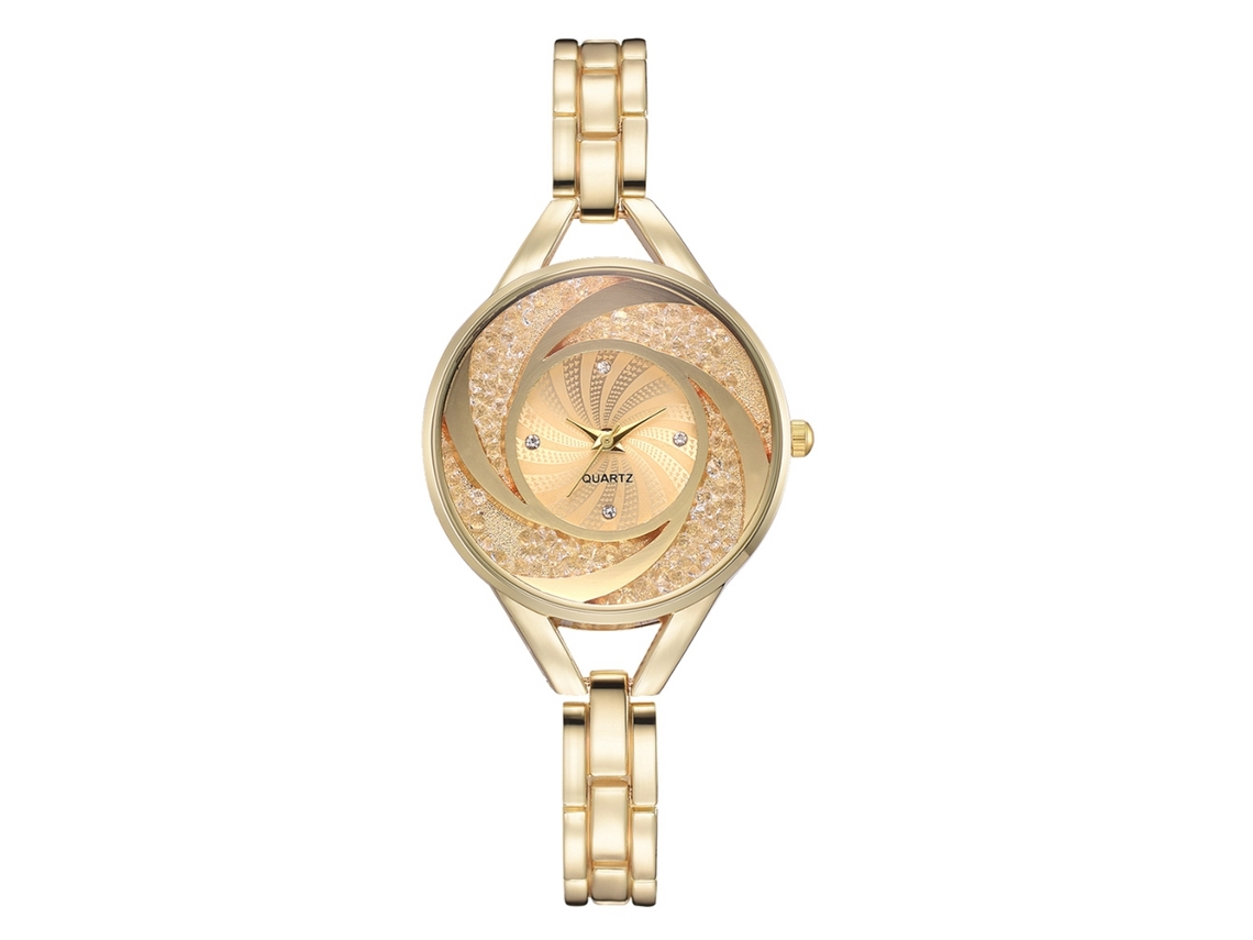 Relógio de Pulso Feminino de Quartzo com Pulseira de Liga Design Elegante Ouro 17mm