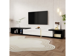 Móvel de TV moderno PAPRIKA ajustável em mármore branco e acabamento branco Fosco com detalhes dourados (140x260 cm)