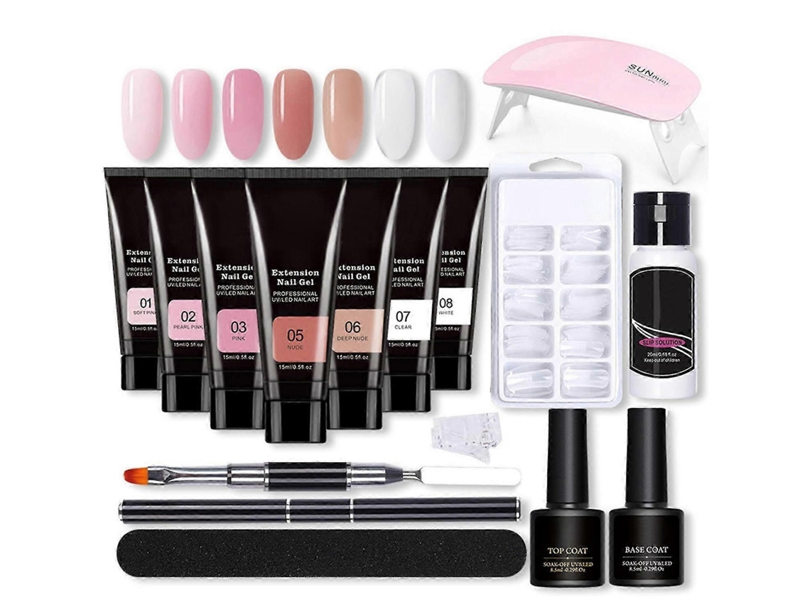 Nail Extension Gel Kit With Mini Lamp Uv Gels Brush False Tips Clip Base Coat To P For Art Start GOKOCO