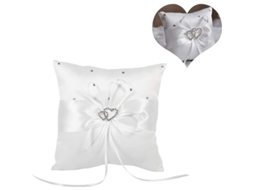Travesseiro Para Anéis De Casamento 20x20cm Com Laço De Fita Corações Duplos Diamantes Branco