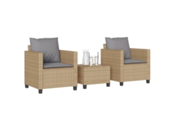 Vidaxl 3 Pcs Conjunto Bistrô Com Almofadões Vime Pe Bege