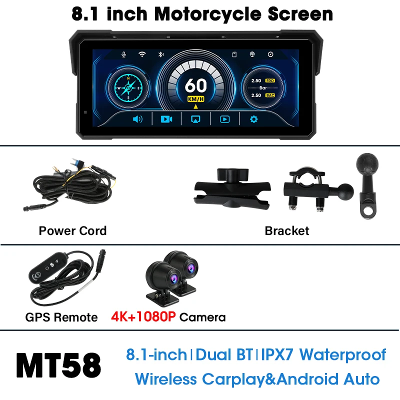 Sistema De Navegação Para Motocicletas (gps 1080p) De 8,1 Polegadas Com Carplay E Lentes Duplas.