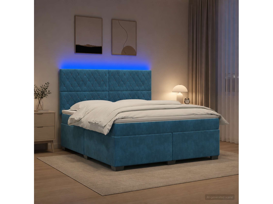 Vidaxl Cama Box Spring Com Colchão Azul 140 X 200 Cm Veludo