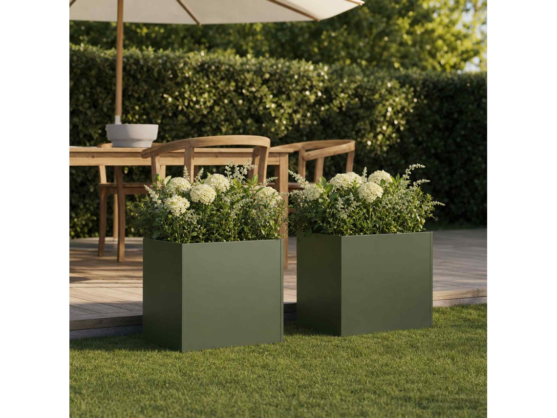 Vidaxl Vaso De Jardim 2 Unid. Verde-azeitona 25 X 25 X 25 Cm