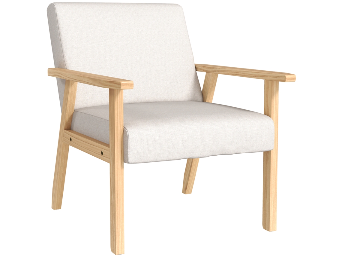 Poltrona Creme 64x70x72cm, Linho, Madeira.-ty