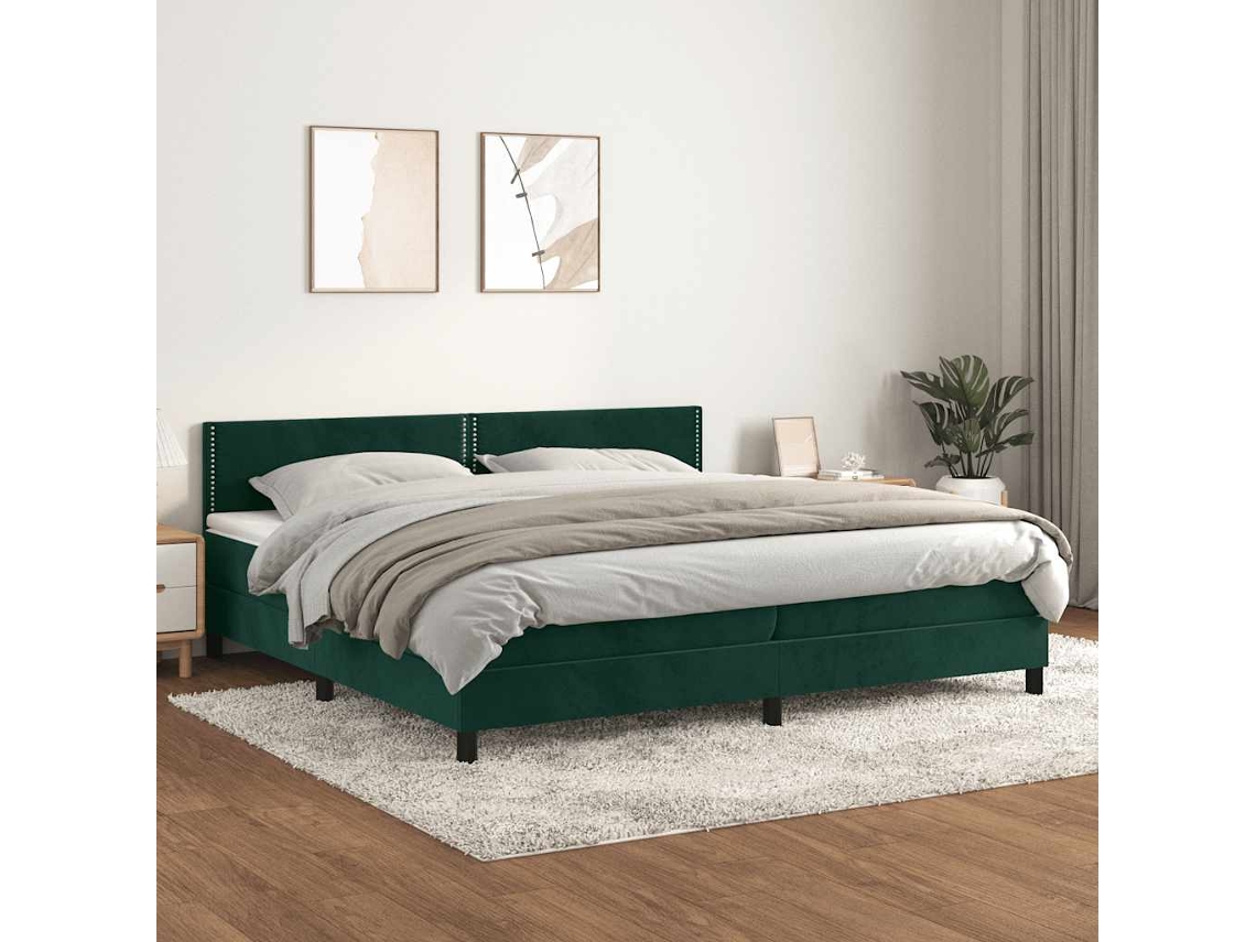 Vidaxl Cama com Molas/colchão 200x200 Cm Veludo Verde escuro