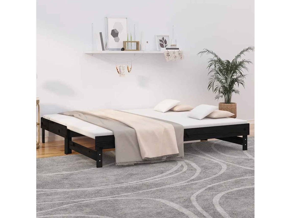 Vidaxl Sofá-cama De Puxar 2x(80x200) Cm Pinho Maciço Preto