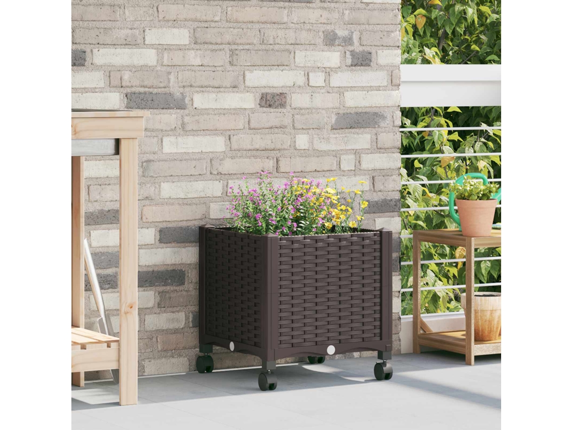 Vidaxl Vaso De Jardim Com Rodas Castanho 40 X 40 X 44 Cm Pp