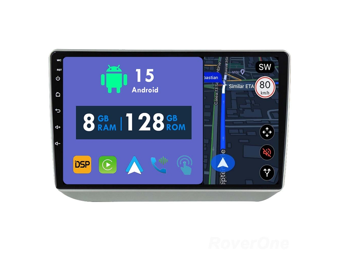 Auto Rádio Carro Bluetooth Autoradio 8GB RAM 128G ROM CarPlay Navegação GPS Ecrã Táctil RoverOne para Skoda Fabia 2 2007-2014  
