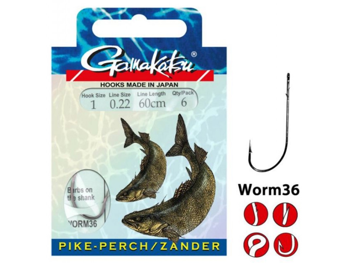 Conjunto de 6 Ganchos GAMAKATSU Worm 36 2/60 Cm